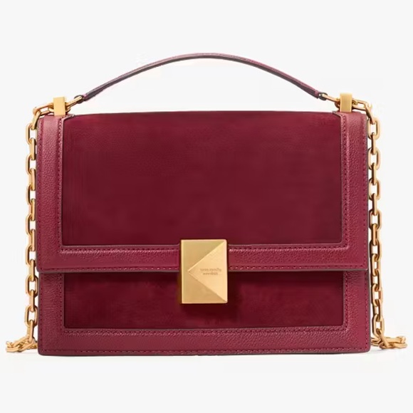 NWT-Kate Spade-Deco Pebbled Leather & Suede-Chain Shoulder Bag-Cherry Juice-$358 - Picture 11 of 16